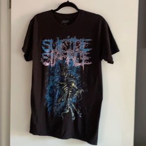 Black Graphic Tee with Blue and Pink Design